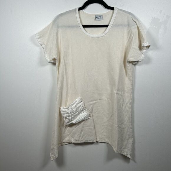 Oh My Gauze Tunic Top Women’s Medium Cream Beige Ruffles Lagenlook - Picture 1 of 7